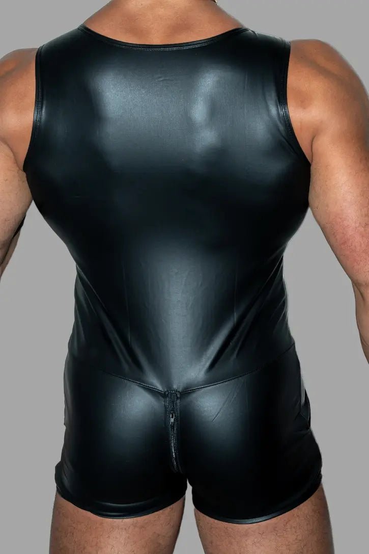 Aaron Roidbod Zip - Rear PU Leather Singlet. Black - Maskulo - MWS151 - Y1 - Maskulo EU Global Online Store