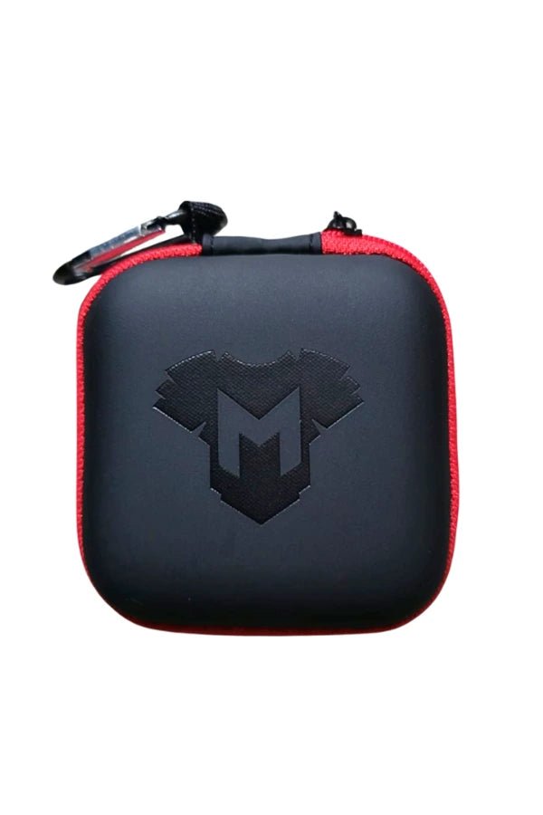 Maskulo black and red mini zip-case with carabiner. Durable EVA accessory storage for gear and travel.