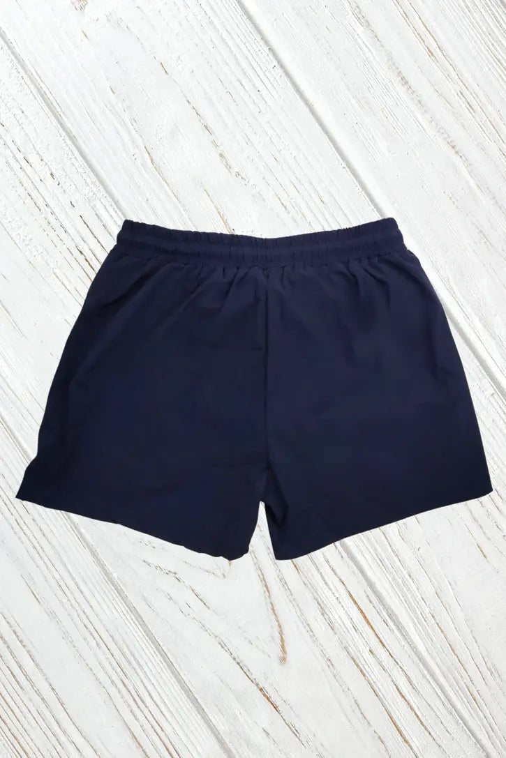 Maskulo double-soft nylon shorts in navy blue, featuring zip pockets. Comfortable and stylish short for men, available from the EU store.