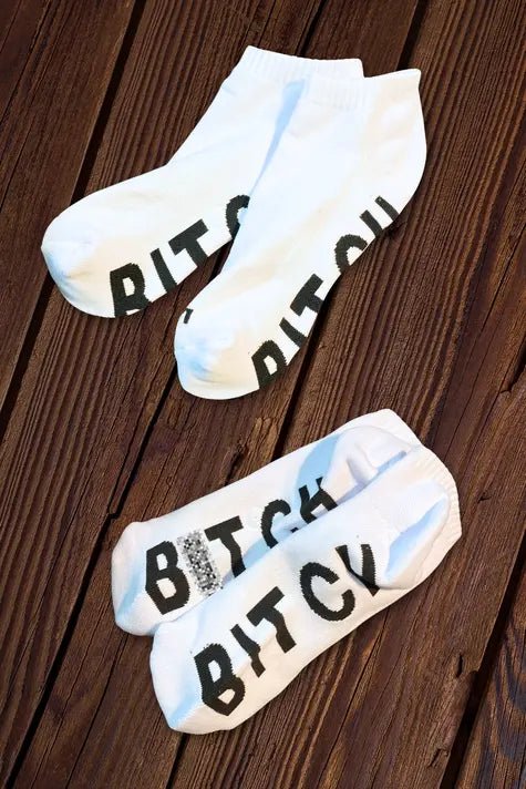 Ankle Socks &quot;B*TCH&quot;. White + Black - Maskulo - MSC106 - YX - Maskulo EU Global Online Store