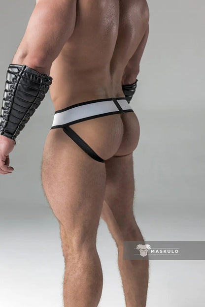 Armored. Jockstrap. Detachable Codpiece. White + Black - Maskulo - MJS120-Y1 - Maskulo EU Global Online Store