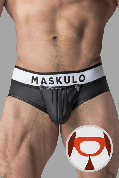 Armored. Rubber look Briefs. Detachable pouch. Open rear. Black - Maskulo - MBR107-Y5 - Maskulo EU Global Online Store