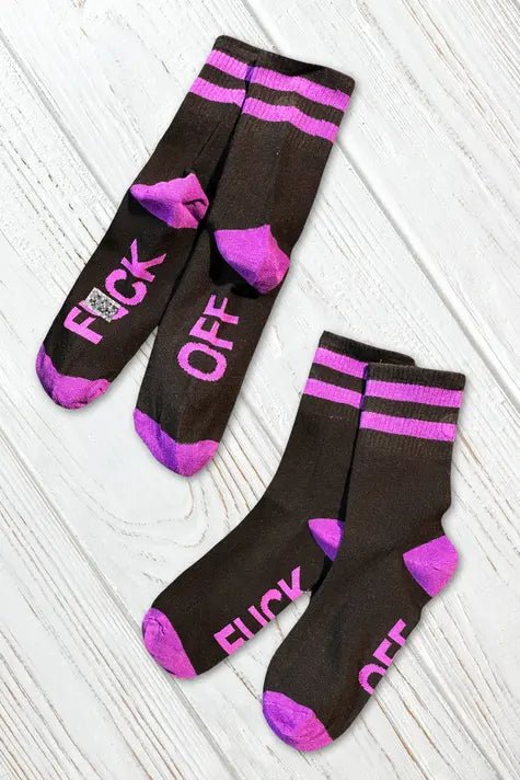 &quot;F*CK OFF&quot; Crew Socks. Black + Purple - Maskulo - MSC126 - YX - Maskulo EU Global Online Store
