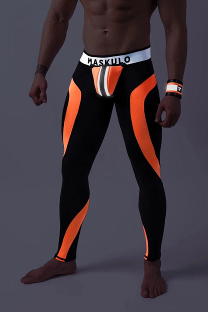 Youngero. Leggings with codpiece. Open Rear. Orange Neon - Maskulo - MLG142-Y1 - Maskulo EU Global Online Store